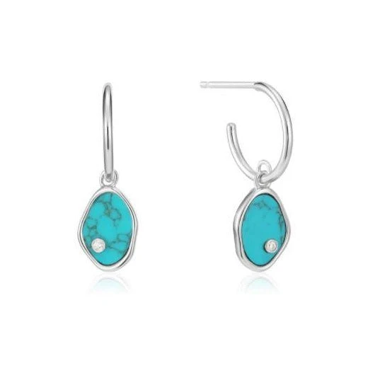 Patina Stores Silver Turquoise Mini Hoop Earrings Patina Stores Silver Turquoise Mini Hoop Earrings
