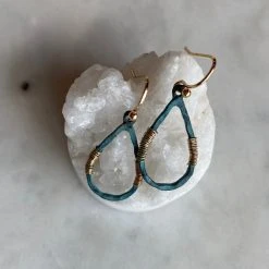 Patina Stores Turquoise And Gold Oval Earrings
