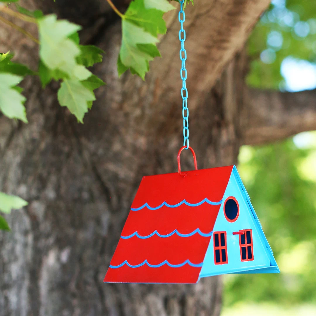 Patina Stores Small Blue A-Frame Bird House Garden Patina Stores Small Blue A-Frame Bird House Garden