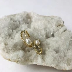 Patina Stores Gold Pearl Half Hoop Earring