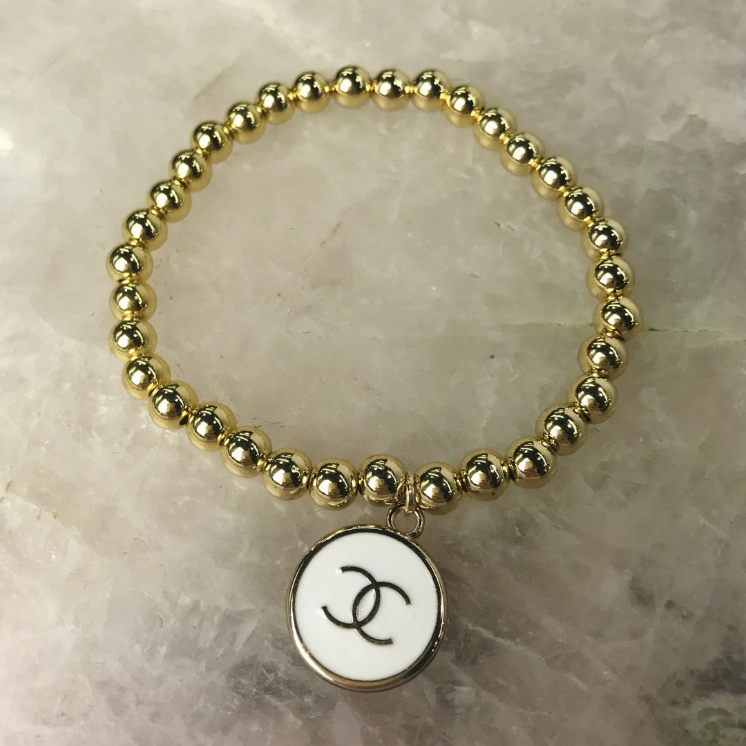 Patina Stores Jewelry Upcycled Designer White Button Bracelet Patina Stores Jewelry Upcycled Designer White Button Bracelet