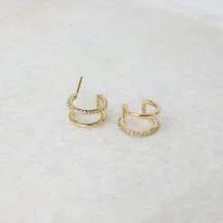 Patina Stores Gold & Crystal Double Huggie Jewelry