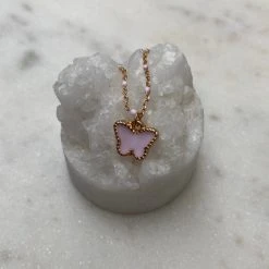 Patina Stores Pink Enamel Butterfly Necklace Jewelry