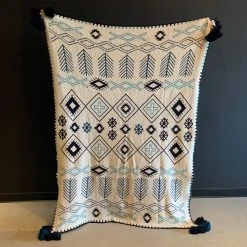 Patina Stores White & Blue Blanket With Tassels Home Goods
