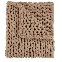 Patina Stores Home Goods Taupe Chenille Chunky Knit Throw