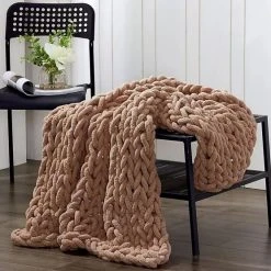 Patina Stores Home Goods Taupe Chenille Chunky Knit Throw