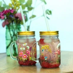 Patina Stores Floral Glass Drinking Jar Kitchen